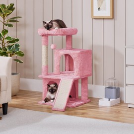 Yaheetech Cat Tree for Indoor Pets, 36in Tower Condo w/Extra Large Perch, Scratching Posts, Board, Dangling Ball, Play Structure for Kittens & Adult Cats, Pink