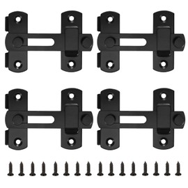 4pcs 180° Degree Flip Sliding Barn Door Locks and Latches,Sliding Barn Door Locks,Black Gate Latch Bolt Buckle Lock for Barn Door,Pet Door,Bathroom,Garage,Window,Sliding Door Lock (Black, 4INCH-4PCS)