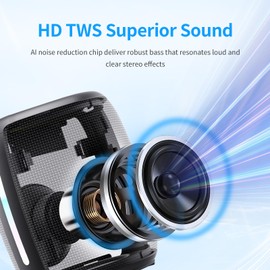 Portable Wireless Bluetooth Speaker with Bluetooth 5.3 TWS Pairing 12W Power 360° Stereo Surround Sound IPX5 Waterproof RGB Neon Light Effects Hands-Free High Definition Calling for Outdoor Indoor