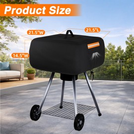 EVRBUL Portable Charcoal Grill Cover, 21.5"L x 21.5"W x 14.5"H Heavy Duty 420D Waterproof Small Square Charcoal Grill Cover For Walk-a-Bout Charcoal Grills with Top Handle Drawstring Reflective Strip
