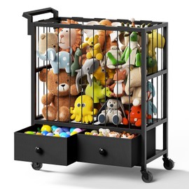 Creso hom Stuffed Animal Storage Tower Rolling Cart - Stuffed Animal Zoo Storage Cage with Wheels & Drawers -Plushies Toy Storage Organizer -Stuffed Animal Holder -Perfect Height for Kids, Black