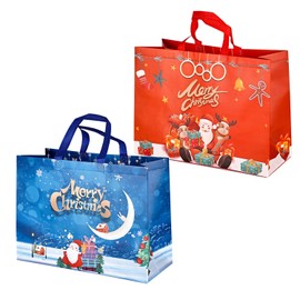 Large Non-woven Fabric Gift Bags: Christmas Tote Bags with Handle 2pcs Reusable Festive Design Gift Bags for Gift Delivering