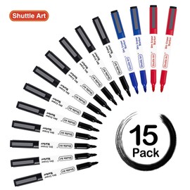 Shuttle Art Magnetic Whiteboard Pens, 15 Pack 3 Assorted Colours,11 Black 2 Blue 2 Red Magnetic Whiteboard Markers, Fine Point Dry Wipe Markers for Whiteboards, Planner, Glass for School Office