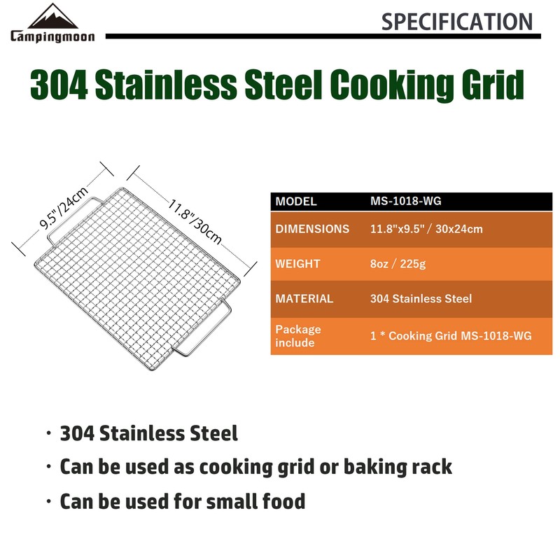 CAMPINGMOON Cooking Grid for Portable Campfire Grill Stainless Steel MS-1018-WG