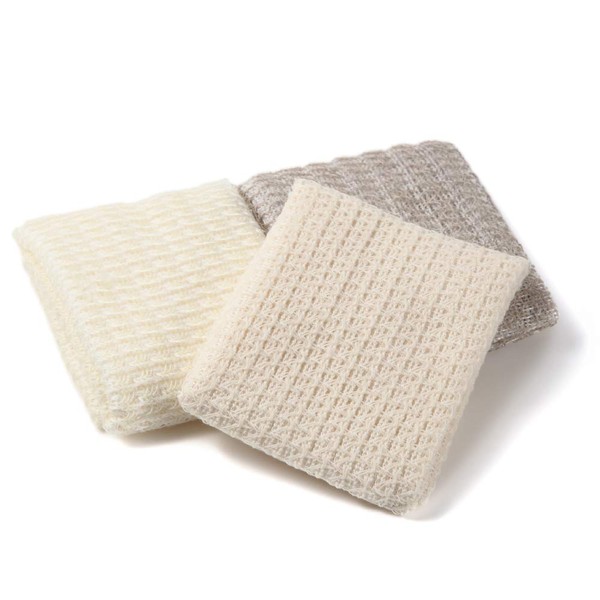 Exfoliating Washcloth [Made in Japan] Shower Back Scrubber, Plastic-Free 100% Natural and Plant-Based Loofah [Eco Friendly Loofah for Women and Men] (3pcs Set (Cotton, Linen and Silk ))