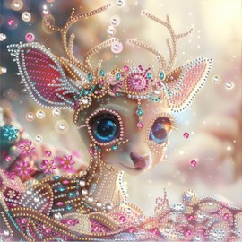 Diymood DIY Special Shape Diamond Art Kits for Adults Deer, 5D Diamond Painting Kits Animal Full Drill Round Canvas Embroidery Mosaic Beginner Home Wall Decor Gift 12x12 inch