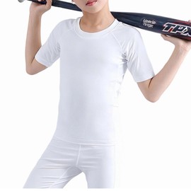 Towintec Maglietta a Compressione da Bambino， Camicie a Manica Corta ad Asciugatura Rapida Biancheria Intimo Sportivo Strato di Base t Shirt Bambino Top per Calcio Corsa Palestra