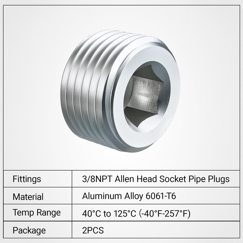 EVIL ENERGY 3/8" NPT Plugs Aluminum Socket Allen Head Silver,