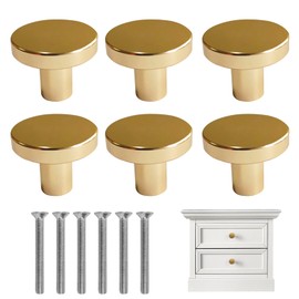 6Pcs Gold Drawer Knobs, 20 * 25mm Gold Handles for Drawers, Brass Cabinet Knobs Round with Screws, Brass Drawer Knob, Dresser Handles Pulls for Cupboard, Wardrobe, Dresser Drawer, Furniture Decoration