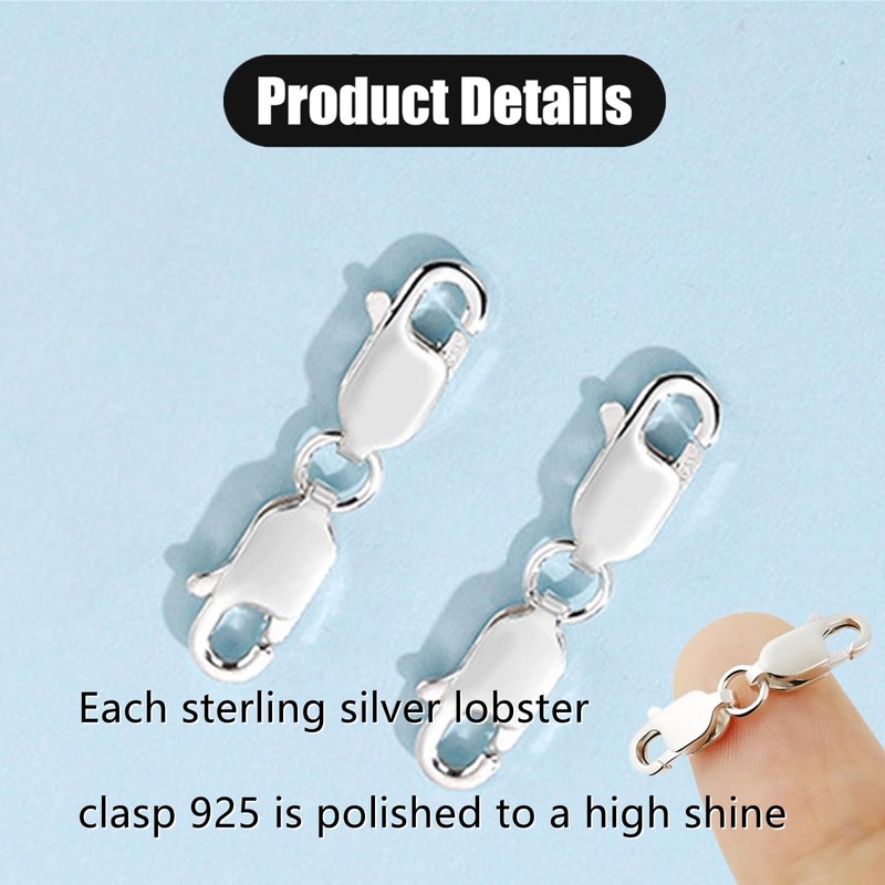 2 Pcs Lobster Clasp Exquisite Bracelet Extender 925 Sterling Silver
