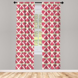 Ambesonne Fruits Window Curtains, Whimsical Watermelon Paint Summer Vibe Agricultural Concept Print Art, Lightweight Decor 2-Panel Set with Rod Pocket, Pair of - 28" x 95", Dark Coral and Fern Green
