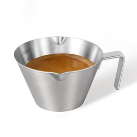 YARRAMATE Espresso Cup with Handle, Stainless Steel Espresso Accessories, Double Spout Metal Measuring Cup with Dual Scale, Espresso Shot pitcher with V-Shaped Mouth, 3.4OZ/100ML