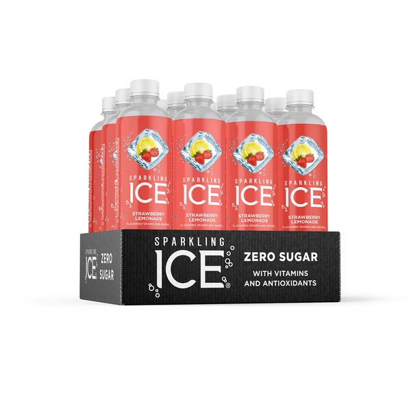 Sparkling Ice, Strawberry Lemonade Sparkling Water, with Antioxidants and Vitamins, Zero Sugar, 17 fl oz Bottles (Pack of 12)