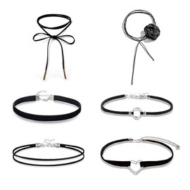 YEEQIN Black Choker Necklaces for Women Chokers Black Velvet Choker Necklaces Set Classic Gothic Tattoo Lace Choker (6PCs Mixed)