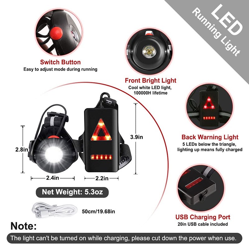 ALOVECO Outdoor Night Running Lights LED Chest Light Back Warning