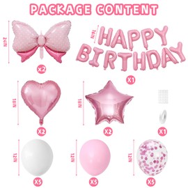 Pink Happy Birthday Decorations With Bows Balloons for Birthday Room Decor House Decor Wedding Anniversary Graduation Party Decorations Supplies