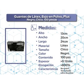 AMBIDERM Guantes de Látex Plus Descartables Color Negro sin Polvo Caja con 100 Unidades (Chica)