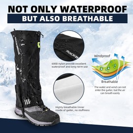 ROCKBROS Leg Gaiters, Warm Hiking Gaiters, Windproof Waterproof Snow Gaiters, Lightweight Warmth Gaiters Legging Gaiters for Cycling Walking Running Hunting Skiing Camping Climbing - 1 pair