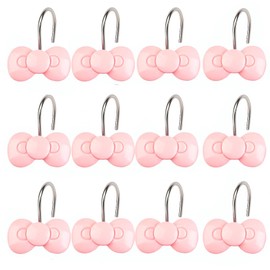 YOINIUEM Pink Bow Shower Curtain Hooks Set of 12, Cute Resin Decorative Curtain Hooks for Bathroom, Easy to Install and Durable for Any Shower Curtain or Liner
