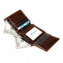 Unbranded RFID Blocking Brown Vintage Leather Men's Bifold Side Flap Wallet Card Holder US - Coffee