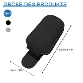Glasses Holder for Car Sun Visor, Pack of 2 Leather Sunglasses Holder 9.5 x 4 cm, Magnetic Leather Glasses Holder Clip Car Visor Accessories Sunglasses for Car Sun Visor (Black Grey)