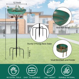 DREAMSOUL 5 Prongs Base Bird Bath with Metal Stake, Garden Bird Bath for Outdoors Tall Bird Bath Cast Iron Freestanding & Lightweight Bird Bath(37.4" H x 12.1" W)