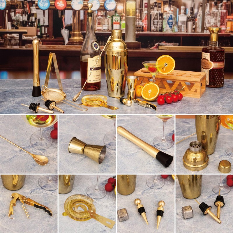 Cocktail Shaker Set Bartender Kit with Bamboo Stand,13 Piece Bar