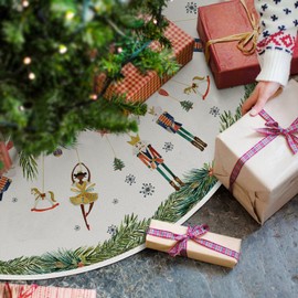 AVOIN colorlife Holly Nutcracker Christmas Tree Skirt 48 Inch, Winter Holiday Tree Mat Decoration