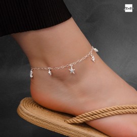 Amberta Women's Anklet with Pendants Made of 925 Sterling Silver, Sterling Silver