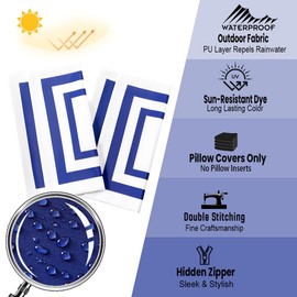 JOJOGOGO 18x18 Navy Blue Frame Outdoor Throw Pillow Covers Waterproof & Sunproof Set of 2, White and Navy Outdoor Decorative Throw Pillows for Patio Furniture Couch and Porch Decor(Without Inserts)