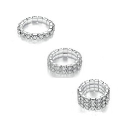 DATOA 4Pcs Sparkling Rhinestone Stretch Rings Set Fashion Stackable Crystal Elastic Ring Toe Ring Body Jewelry for Women, Metal, No Gemstone