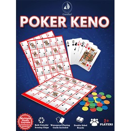 Pokeno Poker Bingo Set: 12 Double-Sided Boards (12 Unique Layouts), 250 Chips, 1 Decks Waterproof Poker Cards. Family Casino Night Fun