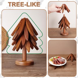 Tree Trivet Set - Foldable Wooden Tree Trivets for Hot Dishes, Set of 4 Heat-Resistant Coasters with Stand, Decorative Wooden Trivet Tree for Kitchen and Dining