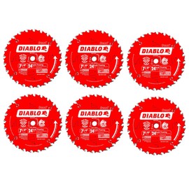 Freud D0724X Diablo 7-1/4-Inch 24 Tooth ATB Carbide Framing Saw Blade 5/8-Inch Diamond Knockout Arbor (6 Pack)