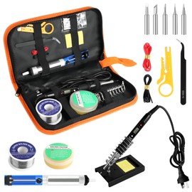 Soldering Iron Kit,80W Professional Soldering Kit for Electronics Adjustable Temperature Soldering Iron Tool with Solder Wire, Tweezers, Soldering Iron Stand(AU Plug)