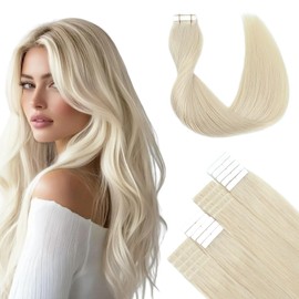 SURNEL Tape in Hair Extensions Human Hair #60 Platinum Blonde Tape in Hair Extensions 14inch 20pcs 50g(#60-14)