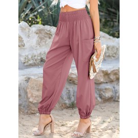 Dokotoo Women's Summer Boho Cargo Pants Long High Waisted Carrot Trousers 2025 Fashion Baggy Lightweight Parachute Leggings Outfits with Pockets,Rose Tan Small,Rose Tan Small