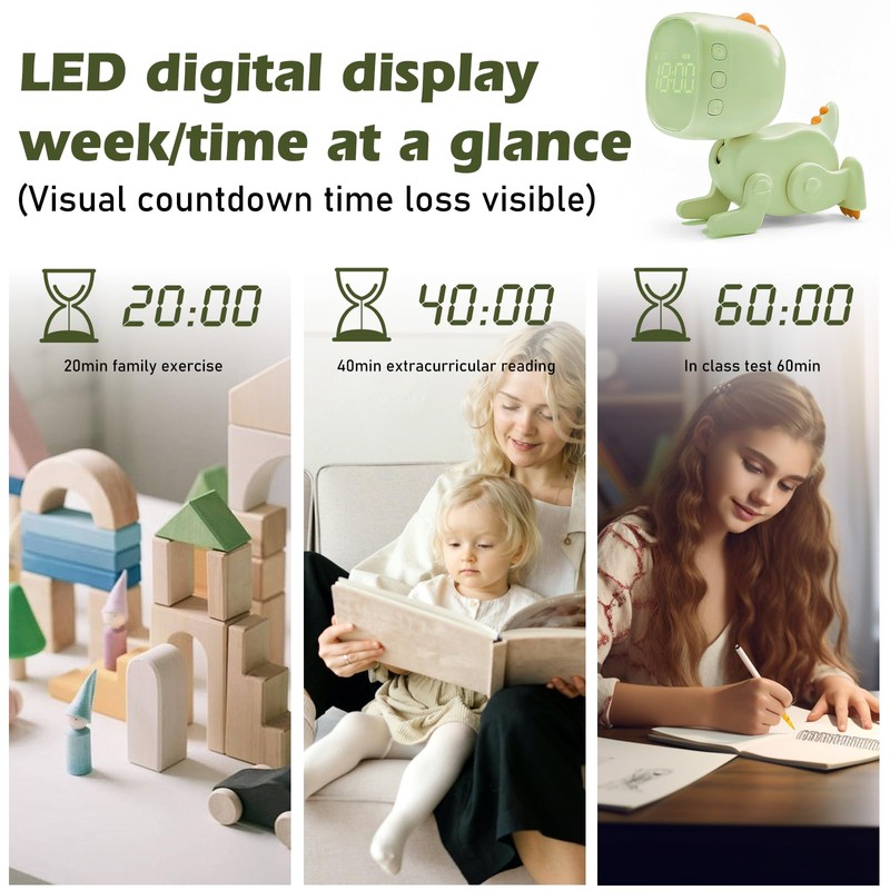 BORDEAG Digitaler Wecker Kinder, Dinosaurier Kinderwecker Jungen Mädchen, Wecker mit
