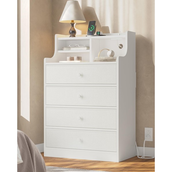 HAUOMS Tall Dresser for Bedroom,4 Drawer Dresser with Charging Station