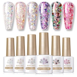 Born Pretty Born Pretty Glitter Sequins Gel Nail Polish Sparkly Shiny Pink Yellow Blue Green Gel Nail Polish Set Soak Off U V Nail Gel Nail Art Manicure Varnish Kit 7ML 6PCS