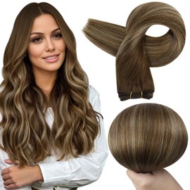 Full Shine 24 Inch Human Hair Extensions Sew In Hair Extensions Weft Extensions Real Hair Ombre Hair Extensions Sew In Color Brown To Caramel Brown Mix Brown Human Hair Weft Extensions 105G