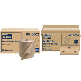 Tork Tork Paper Hand Towel Roll Natural H21 (6 Rolls) and Tork Multifold Hand Towel Natural H2 (16 Packs)