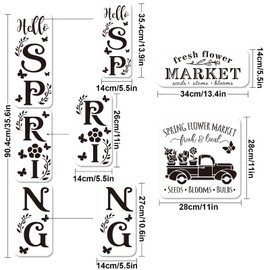 Whaline 10Pcs Spring Stencils for Painting Reusable Flower Truck Plastic Drawing Templates Farmhouse Hello Spring Floral Art Stencils for DIY Art Craft Wall Canvas Sign Decoration Supplies