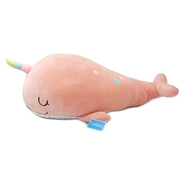 Vintoys Soft Narwhal Unicorn Whale Hugging Pillow Plush Doll Fish Plush Toy Stuffed Animals Pink 21"