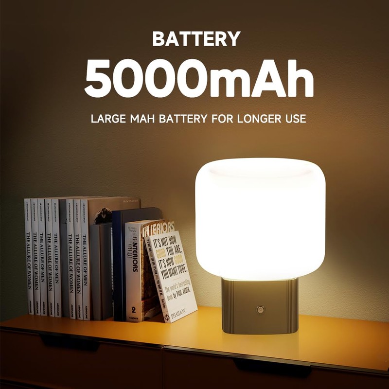 KNYELYNS Mushroom Lamp, Cordless Rechargeable Table Lamp with Glass Shade,