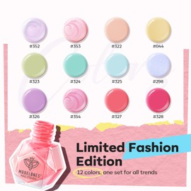 MODELONES Nagellack 12 PCS, Nagellack Schnelltrocknend Pastell Nude Rosa Pink Blau Gelb Grün Violett, Nagellack Ungiftig Auf Wasserbasis, Langanhaltender Nagellack für DIY Salon Geschenk Mädchen