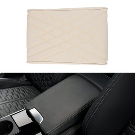 A ABSOPRO Universal Center Console Cover Car Armrest Cover Middle Console Cover Lid for Most Vehicle SUV Car Sedan 12.2"x7.87"x1.97" Beige Nappa Leather, Sponge Double W Pattern