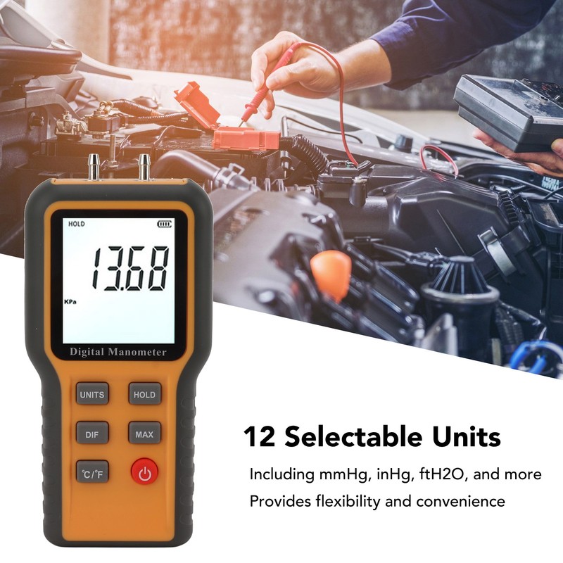 Engine Digital Manometer Differential Gauge High Precision Dual Port HVAC