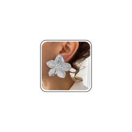 Xmsrn Vintage Silver Matte Flower Stud Earrings Large Flower Earrings Statement Flower Earrings Silver Flower Exaggerated Earrings for Women