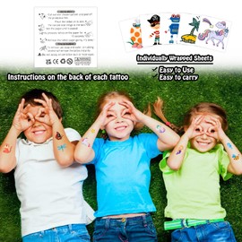 Partywind Kids Temporary Tattoos, 204 PCS Fake Tattoo Stickers for Kids Party Supplies Favors Decorations, Surprise Birthday Goodie Bag Stuffers (Individually Wrapped)